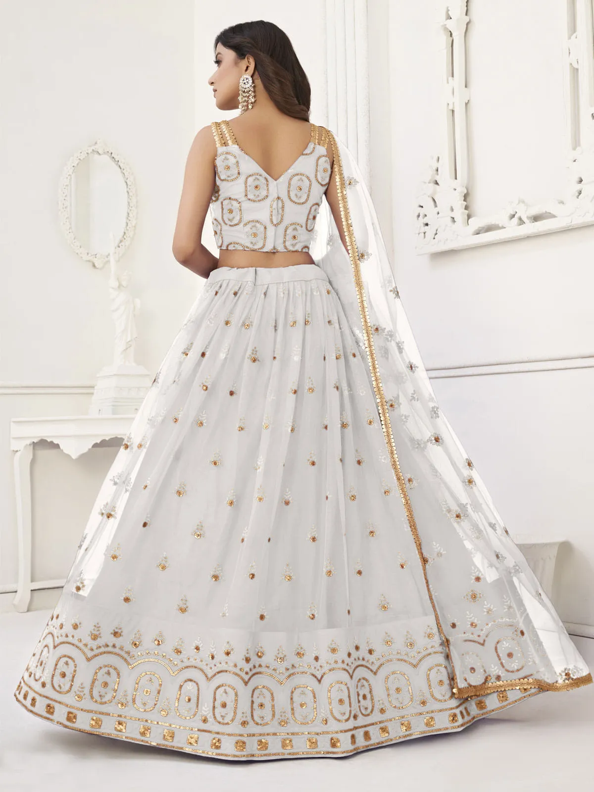Beautiful White Sequins Net Festival Wear Lehenga Choli With Dupatta