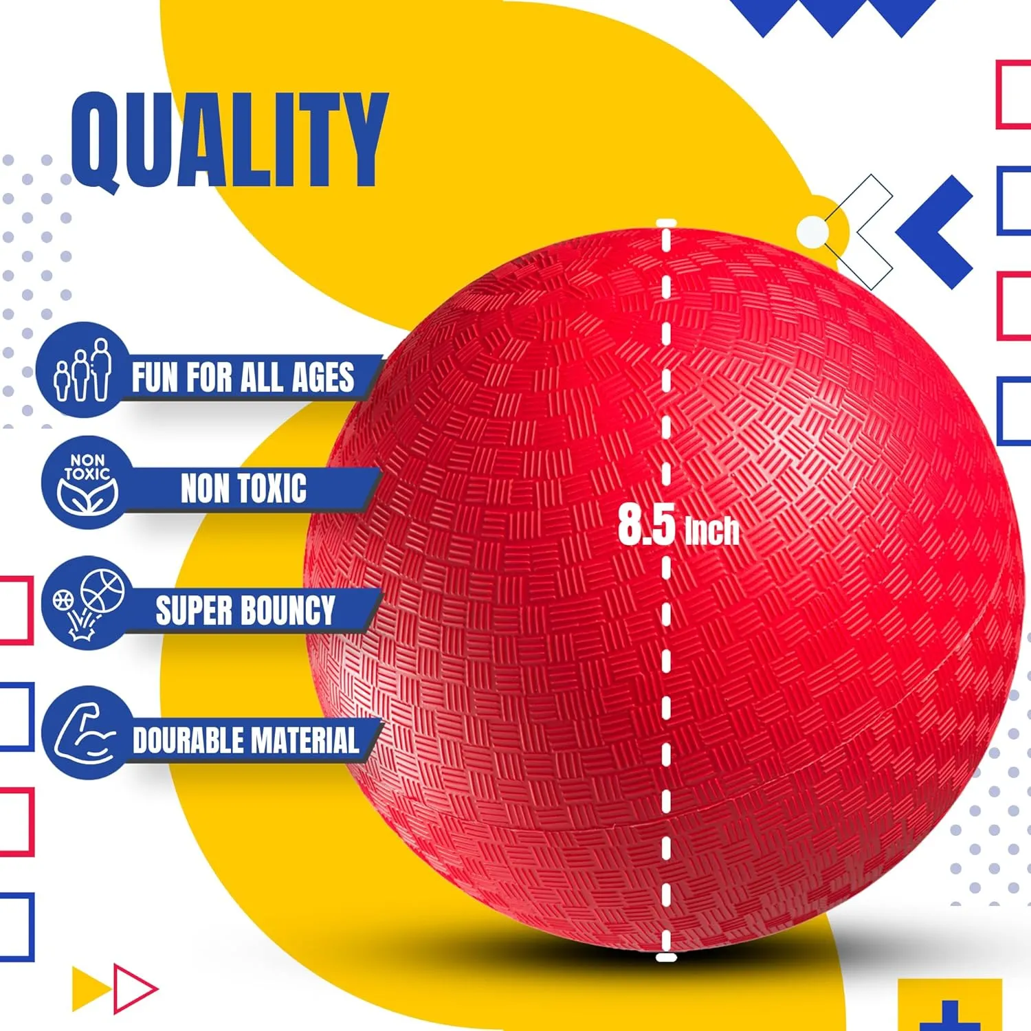 Bedwina Playground Balls Bulk - 8.5 Inch Red Rubber Kickball Bouncy Inflatable Balls for Kids & Adults w/Hand Pump, Indoor & Outdoor Games, Kickballs, Dodgeball, Four Square, and More