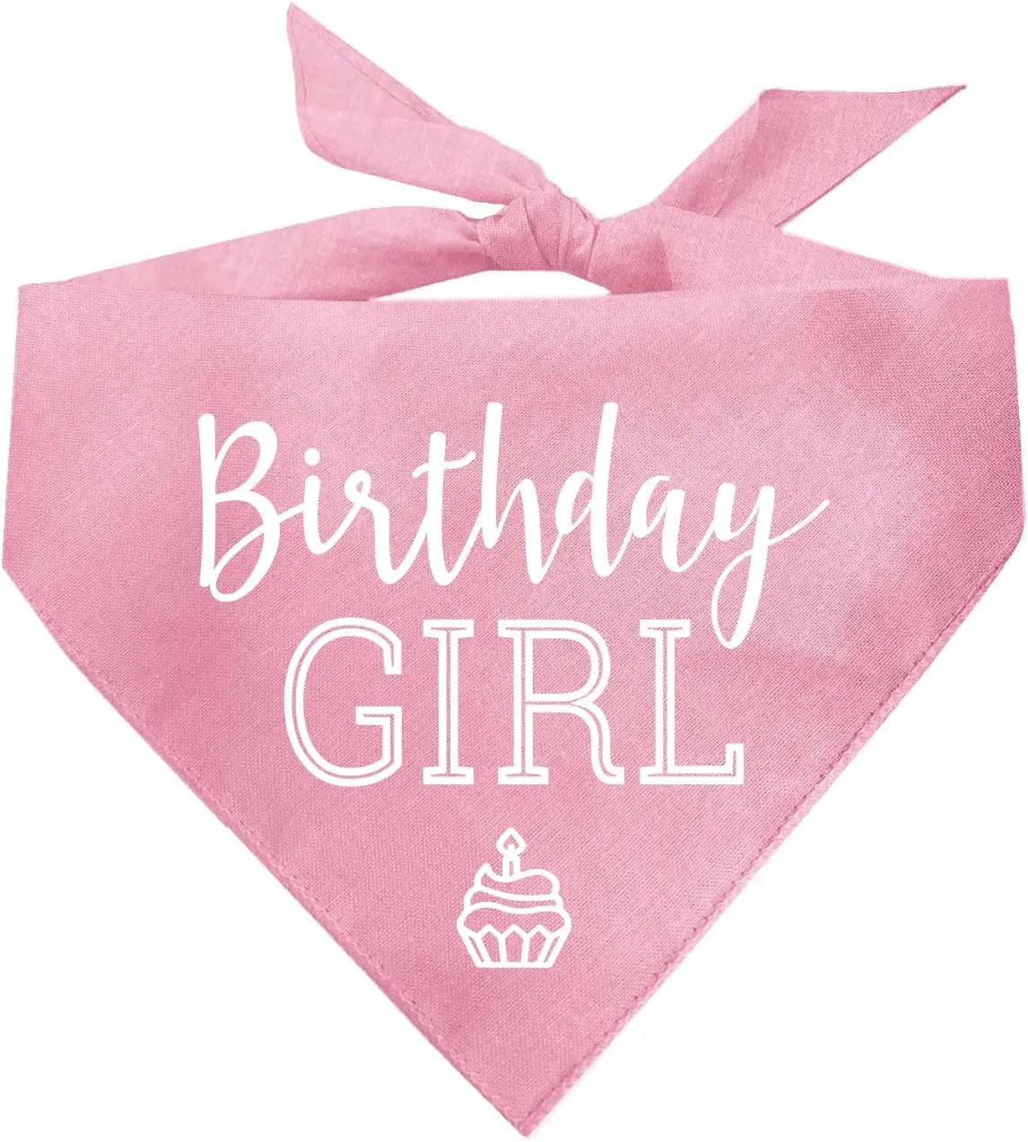 Birthday Girl with Cupcake Dog Bandana | 100% Cotton | Made in USA | Birthday | Pawty | Party Theme | Celebration Supplies | Photoshoot | Baby Pink, One Size (215)