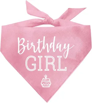 Birthday Girl with Cupcake Dog Bandana | 100% Cotton | Made in USA | Birthday | Pawty | Party Theme | Celebration Supplies | Photoshoot | Baby Pink, One Size (215)