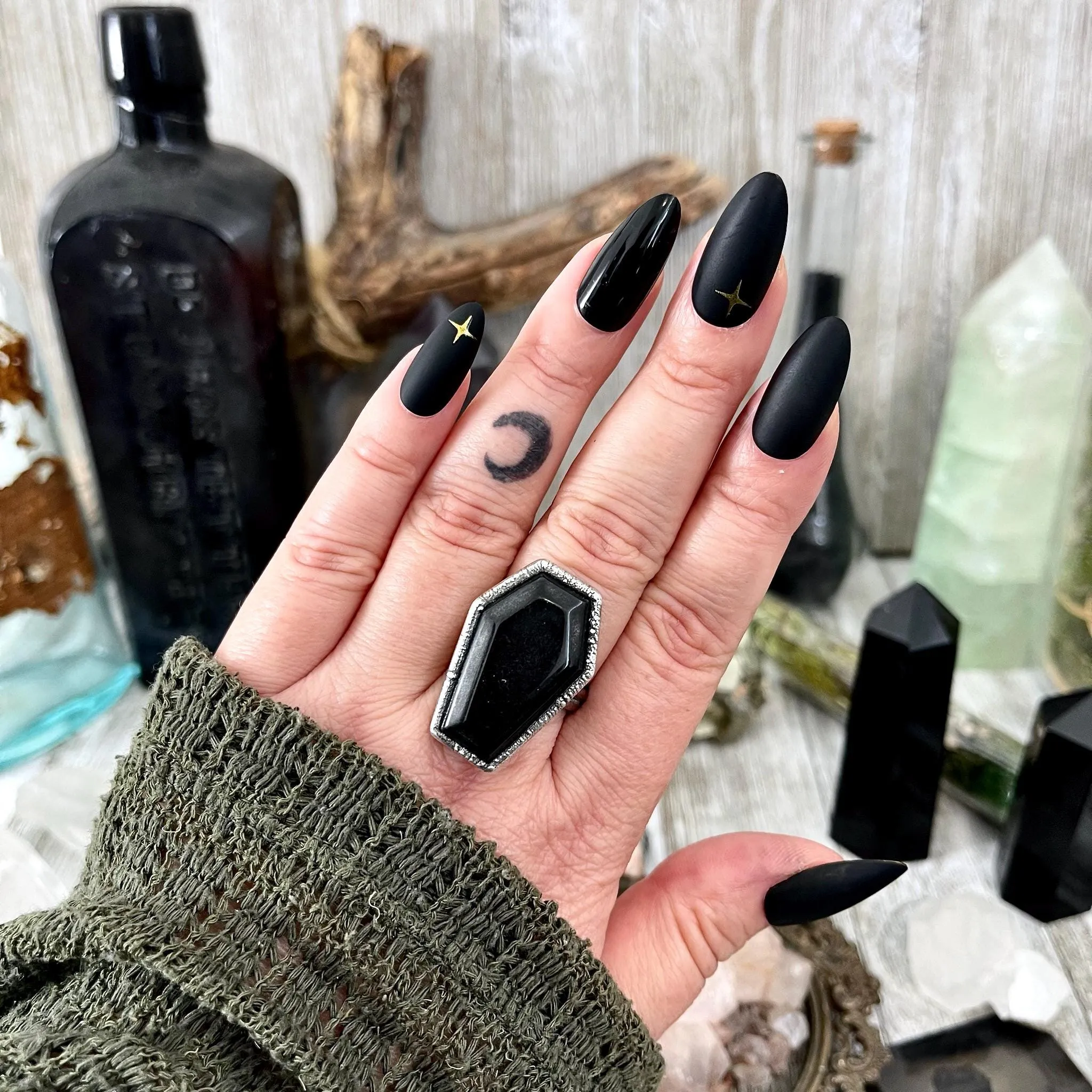Black Onyx Coffin Ring Size 6 7 8 9 10 11 / Foxlark Collection