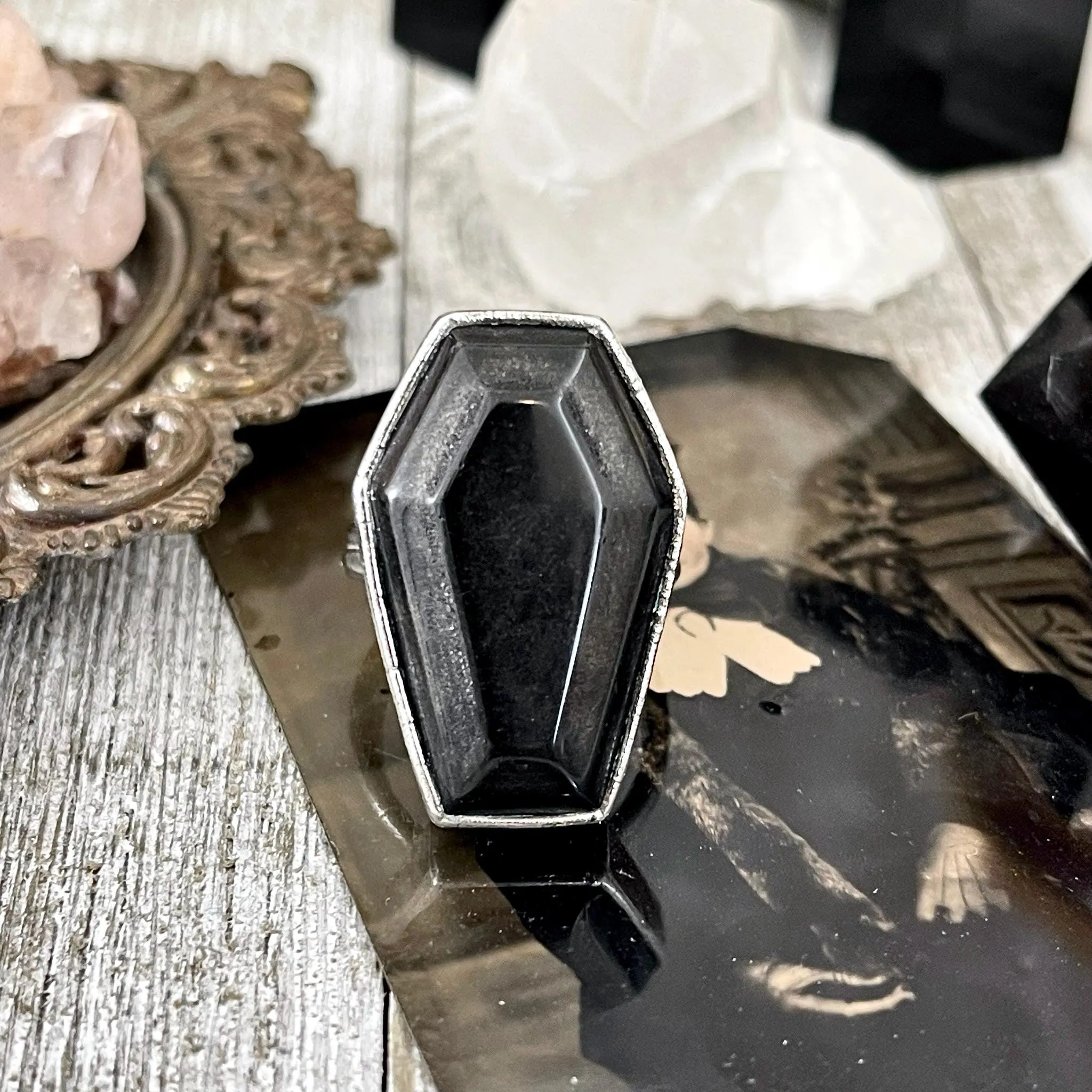 Black Onyx Coffin Ring Size 6 7 8 9 10 11 / Foxlark Collection