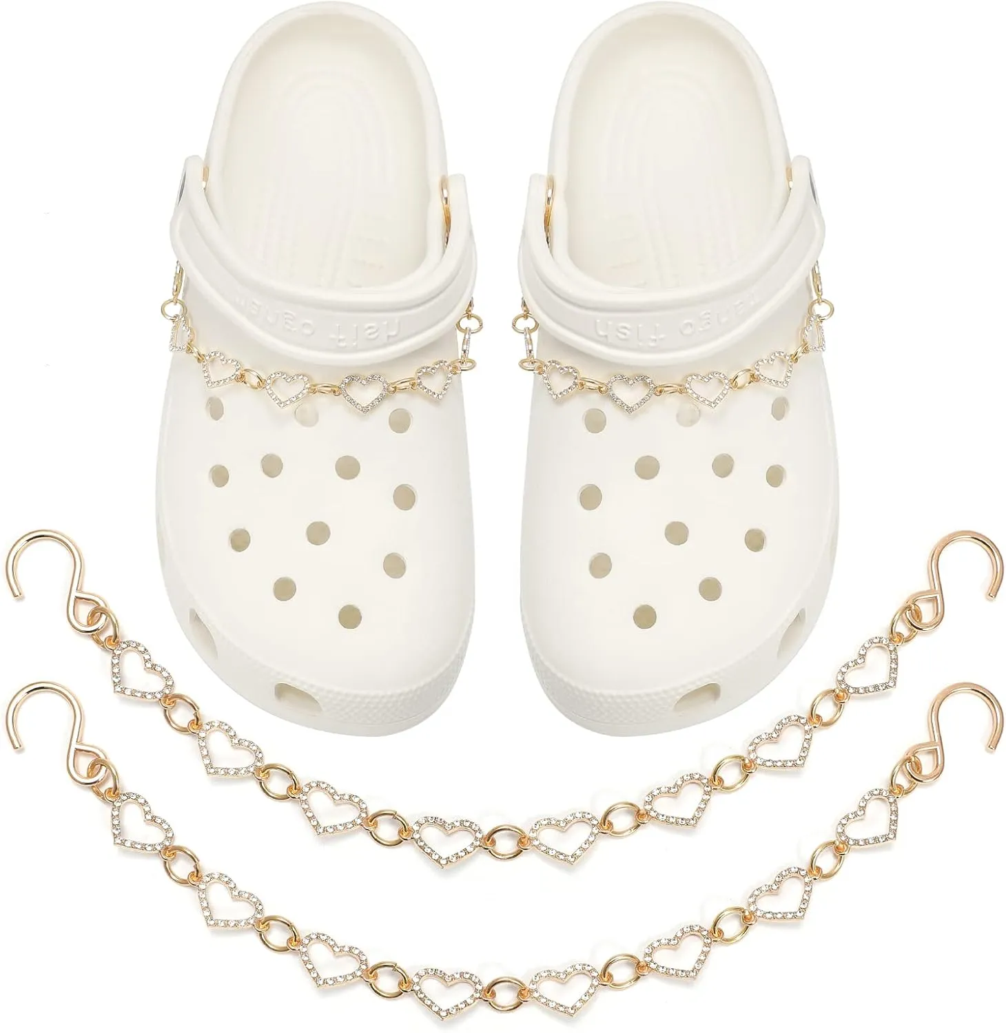 Blings Shoe Charms for Women, 10Pcs Jewelry Charms Accessories, Pair of LOVE Heart Shoe Chains for Girls, 8Pcs Sparkling Rrhinestone Shoes Decors for Party, Birthday Gift