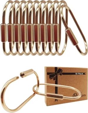 Brass Gold Carabiner Clip for Keys - Loose Leaf Binder Rings, Screw Lock Keychain and Carabiner Clip with Lock for Backpacks, Luggage Tags, Pet Collar Clips and Outdoor Accessories, 10 Packs