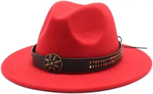 British Style Top Hat, New Jazz Hat, Spring and Autumn Big Brim Tibetan Hat, Wedding Shooting Ballroom Felt Hat Fengyan Cowboy Hats (Color : Rose Red, Size : 56-58cm)