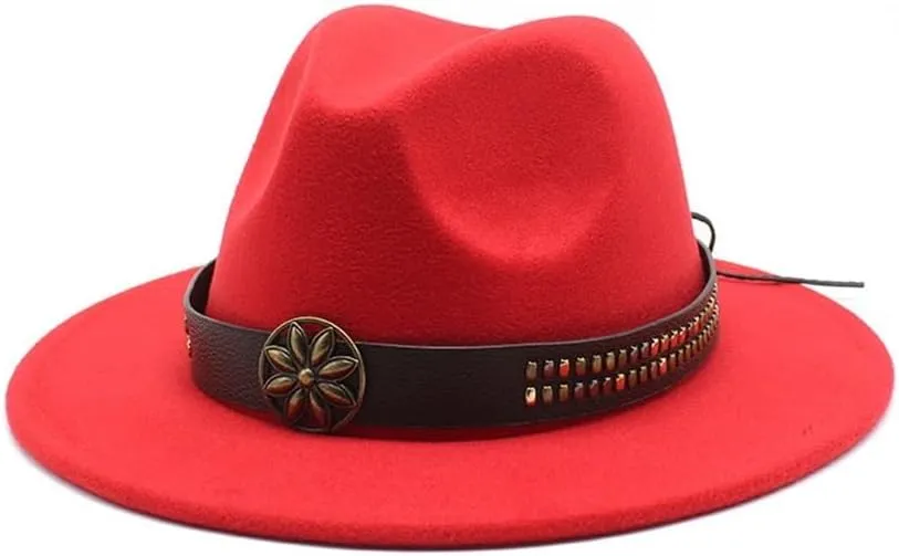 British Style Top Hat, New Jazz Hat, Spring and Autumn Big Brim Tibetan Hat, Wedding Shooting Ballroom Felt Hat Fengyan Cowboy Hats (Color : Rose Red, Size : 56-58cm)