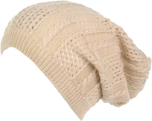 BYOS Women's Airy Cutout Cable Lightweight Slouchy Crochet Knit Beanie Hat
