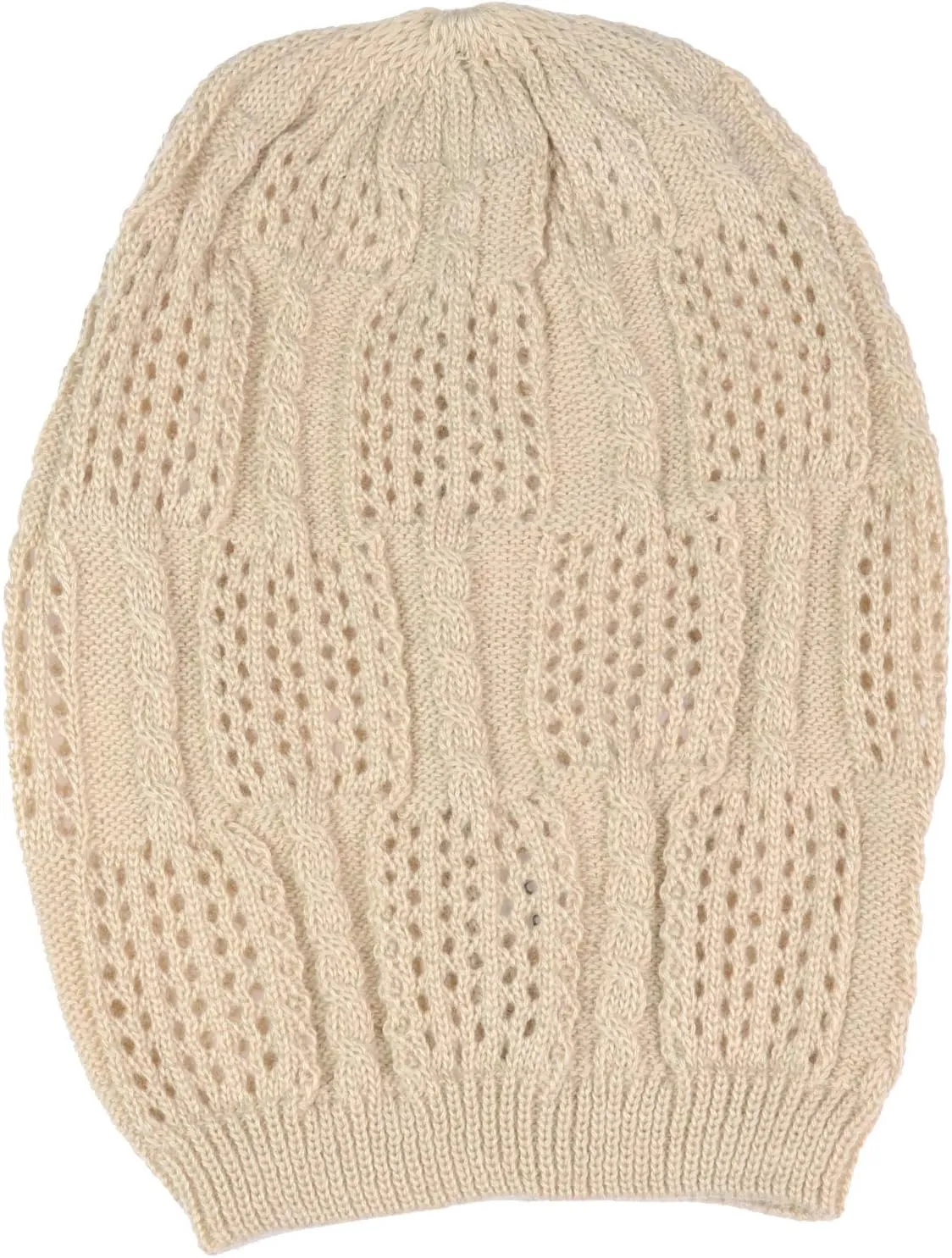 BYOS Women's Airy Cutout Cable Lightweight Slouchy Crochet Knit Beanie Hat