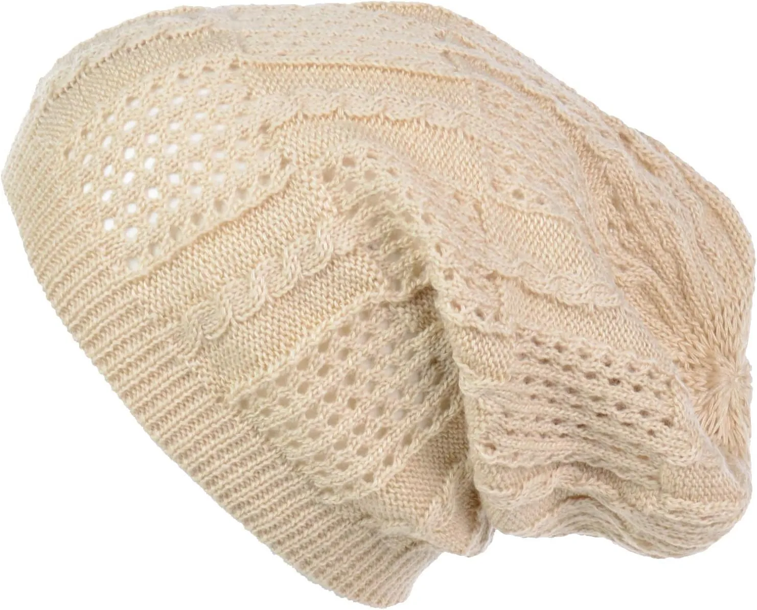 BYOS Women's Airy Cutout Cable Lightweight Slouchy Crochet Knit Beanie Hat