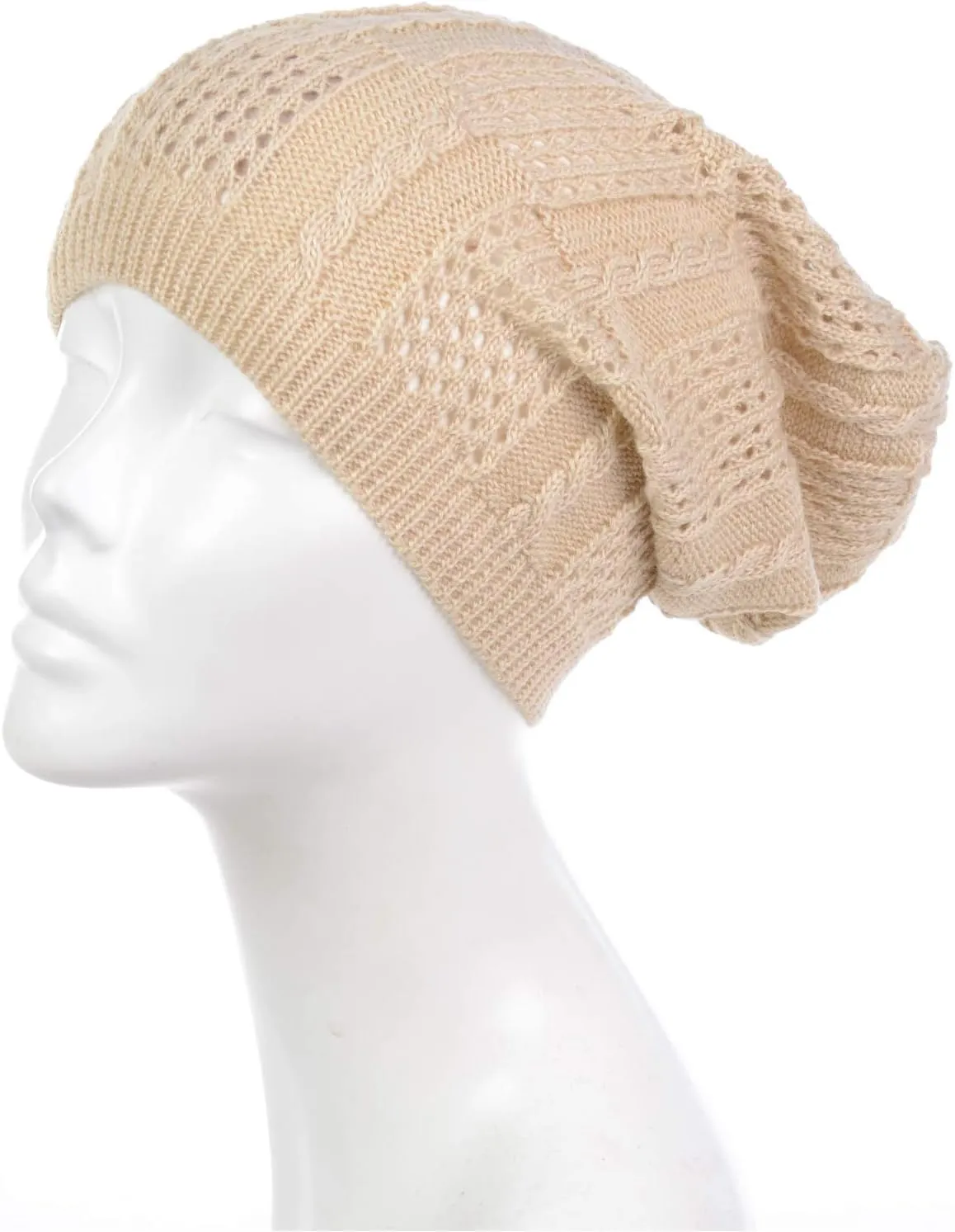 BYOS Women's Airy Cutout Cable Lightweight Slouchy Crochet Knit Beanie Hat