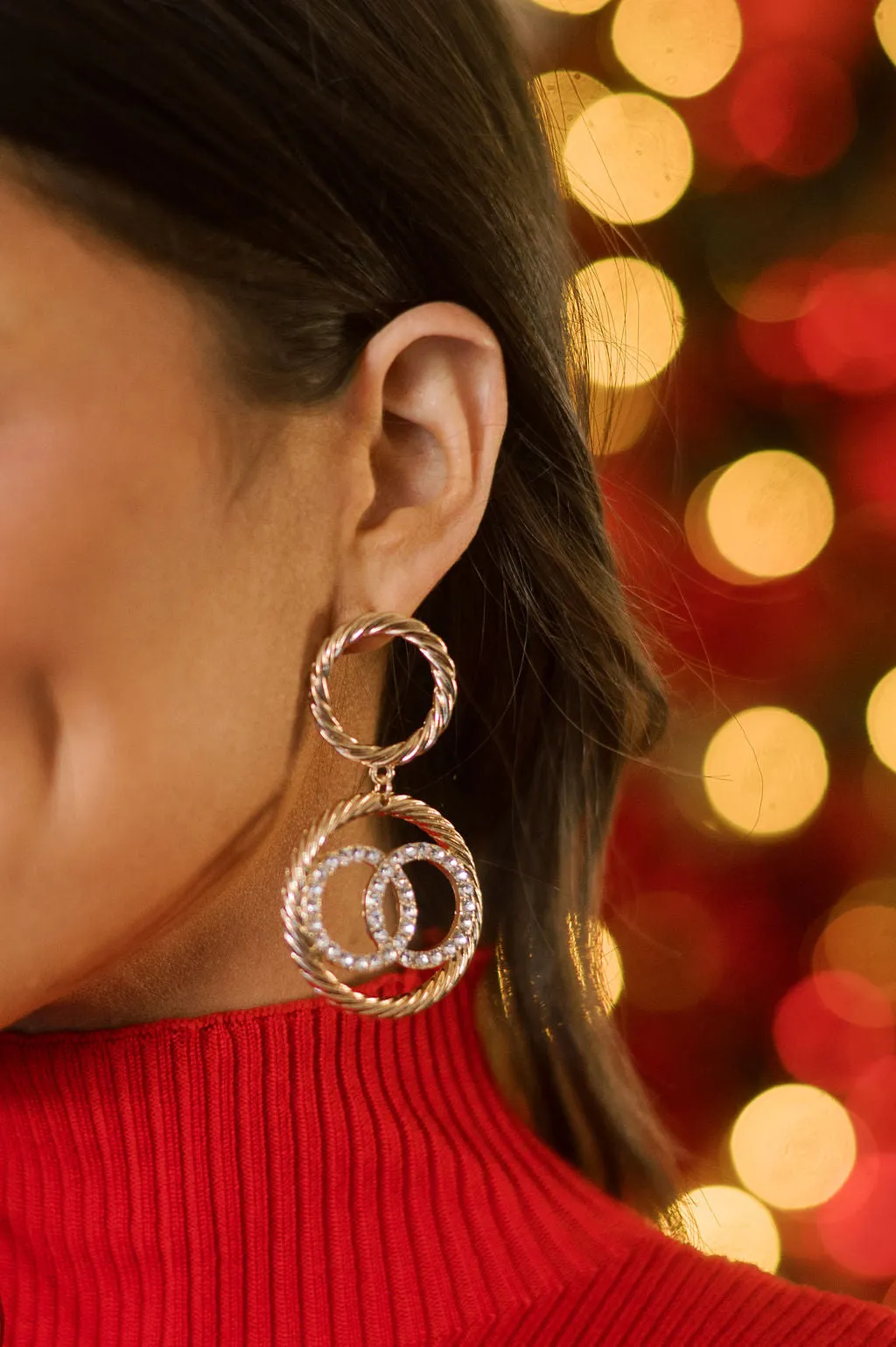 Crystal Interlock Earrings- Gold