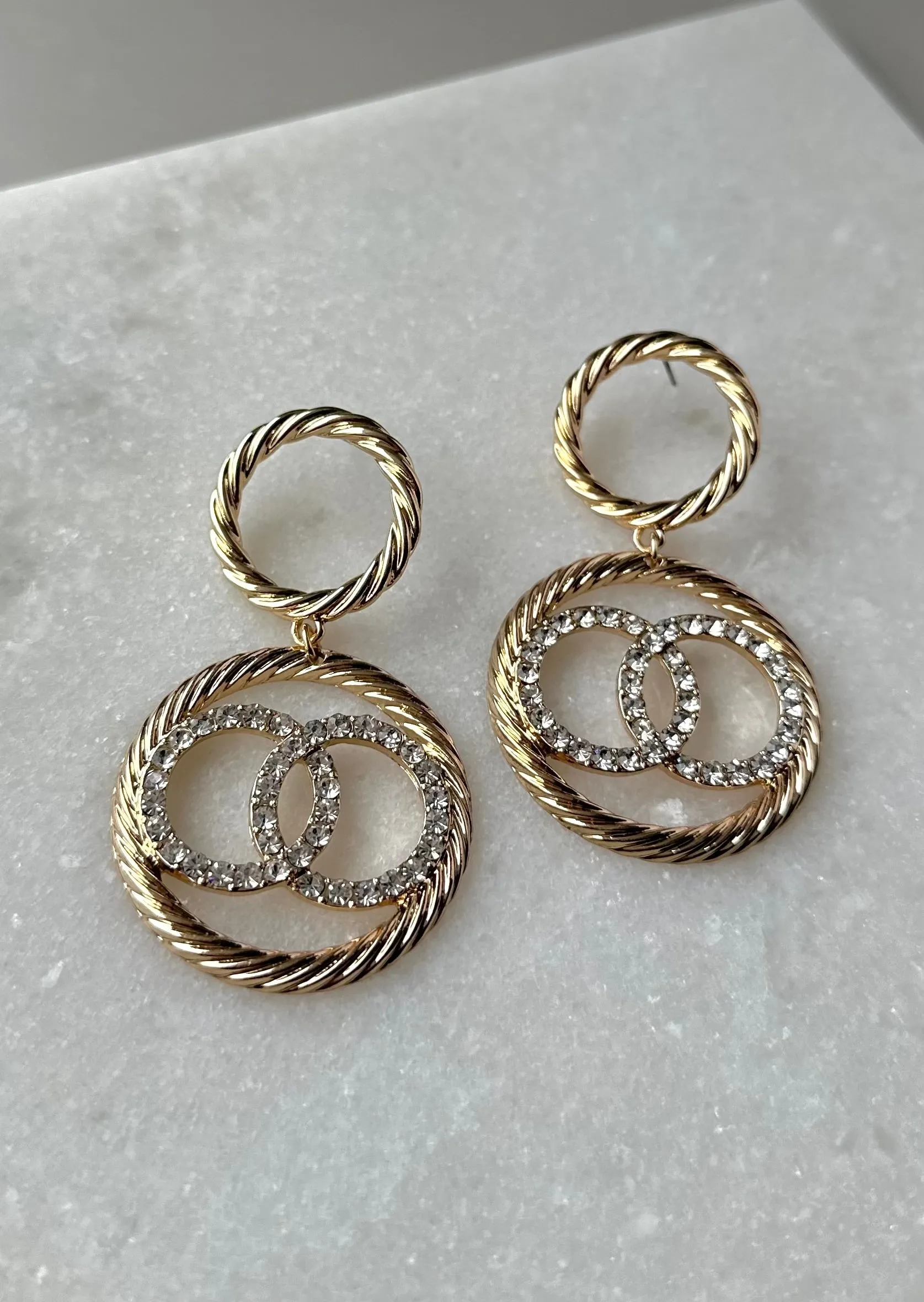 Crystal Interlock Earrings- Gold