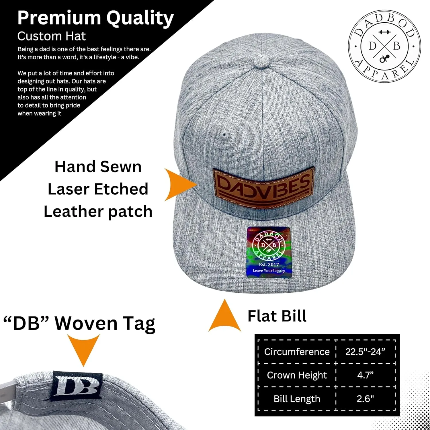 DadVibes Dad Hat - Snapback Baseball Cap Mens Leather Patch