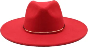 Dcvmvmn Women Big Edge Wool Fedora Hat Winter Autumn Lady Jazz Caps Red