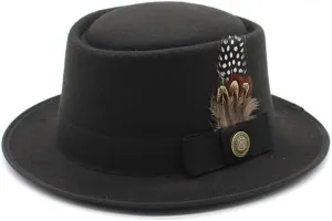 DHAEY Spring and Autumn Small Top Hat, Felt Small Brim Dome Hard Top Hat, Fashion Versatile British Style Hip-hop Jazz Hat Luopan Caps & Hats (Color : Black2, Size : 56-58cm)