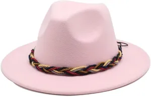 DHAEY Women's Fashion Simple Woolen Top Hat, Autumn and Winter Leisure Versatile Men's Jazz Hat Woven Rope Felt Hat Luopan Caps & Hats (Color : Pink Red, Size : Large(58-60cm))