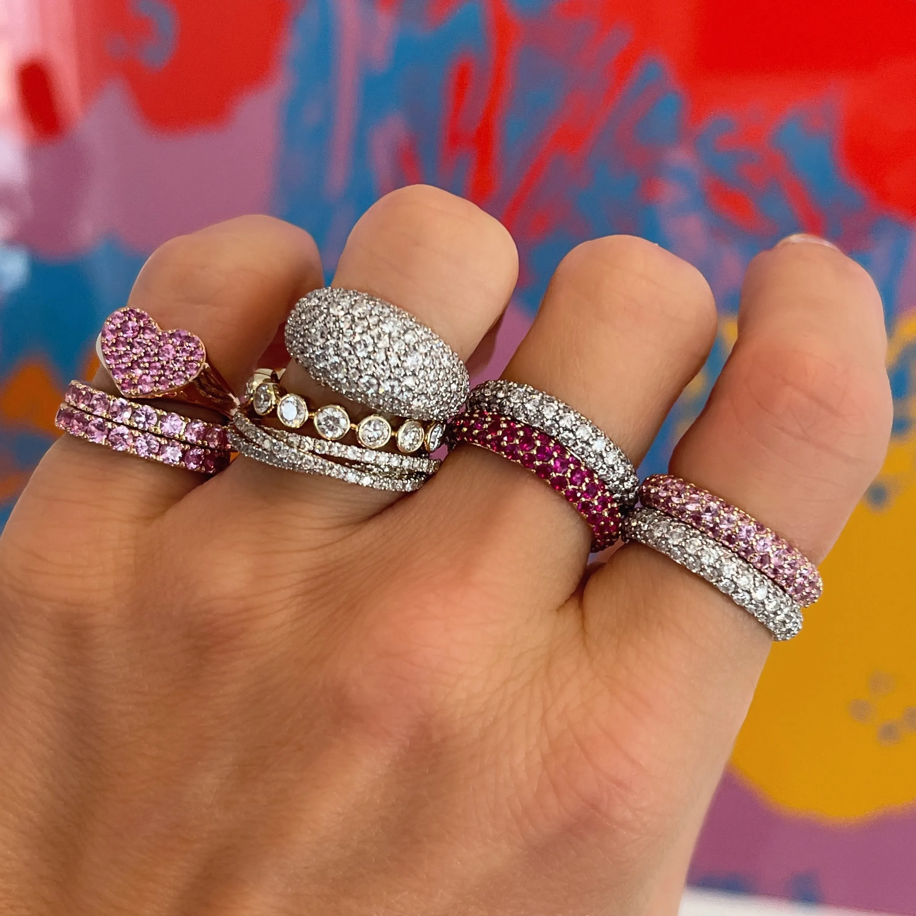Diamond or Pink Sapphire Smushed Heart Pinky Ring