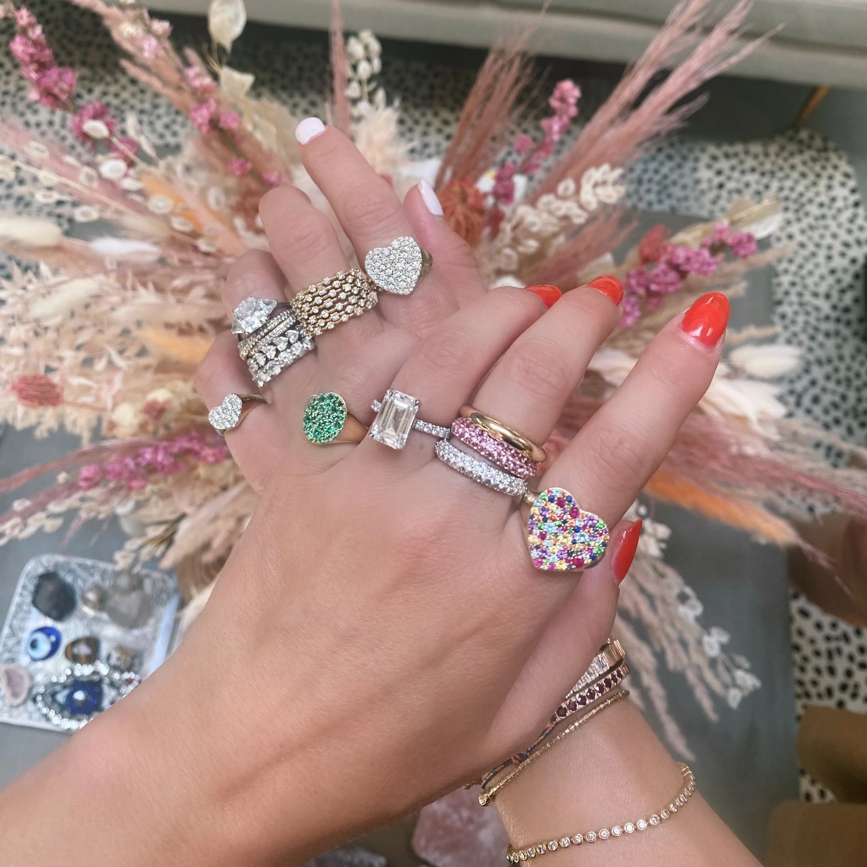 Diamond or Pink Sapphire Smushed Heart Pinky Ring