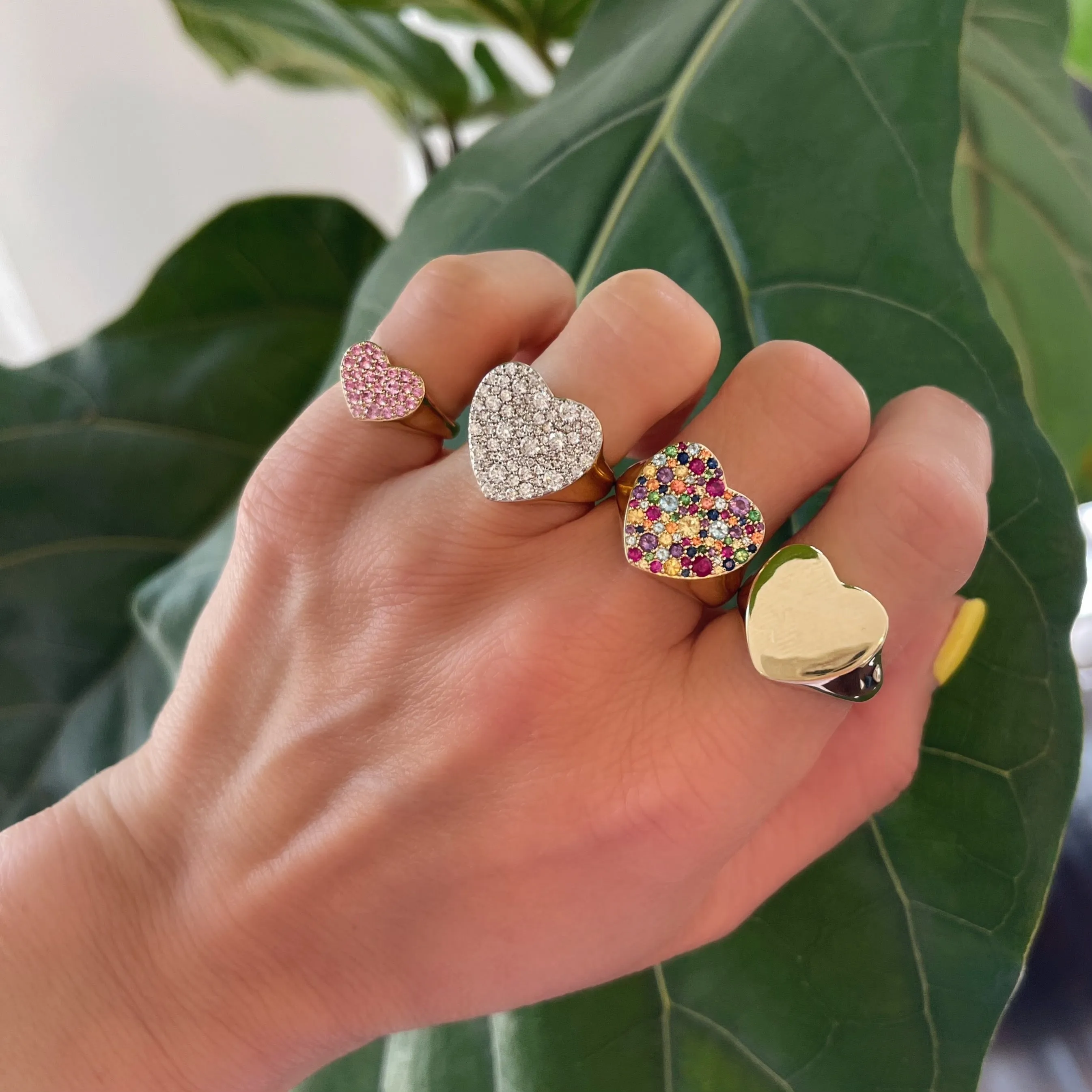 Diamond or Pink Sapphire Smushed Heart Pinky Ring