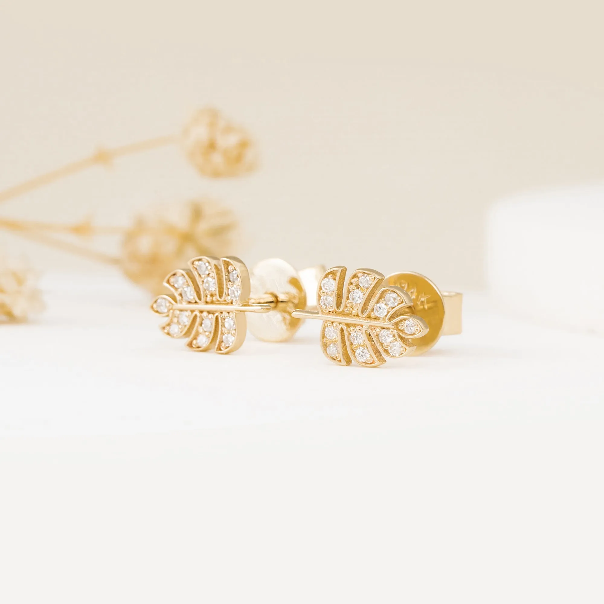 Diamond Palm Leaf Studs, Sasha