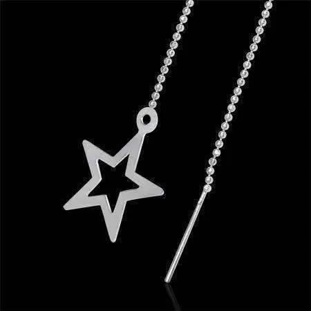 Edgy Bold Star Outline Silver Thread Earrings For Woman