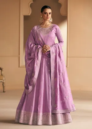 Embroidered Lavender Premium Silk Sangeet Wear Anarkali Suit