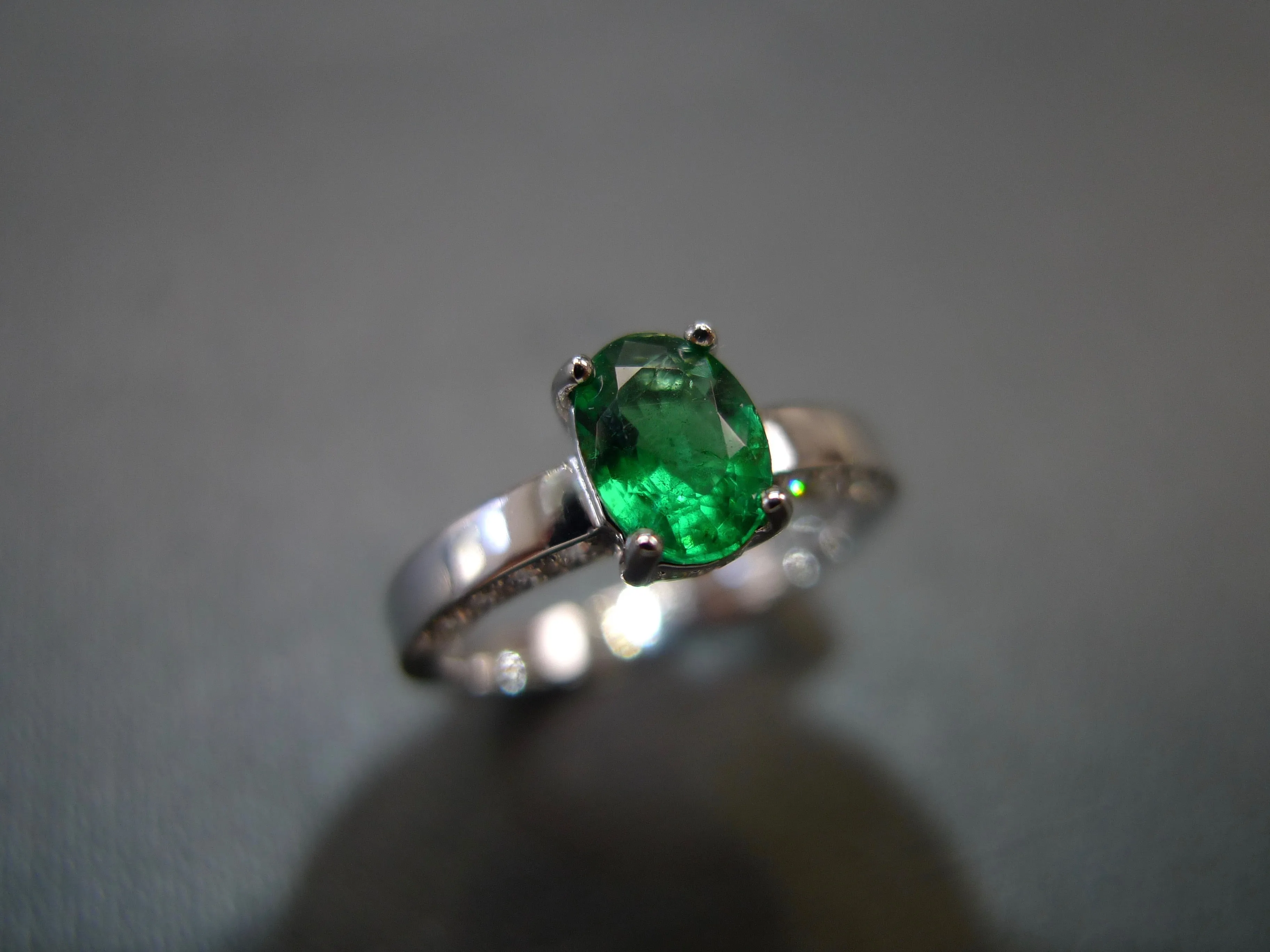 Emerald and Diamond Ring in White Gold