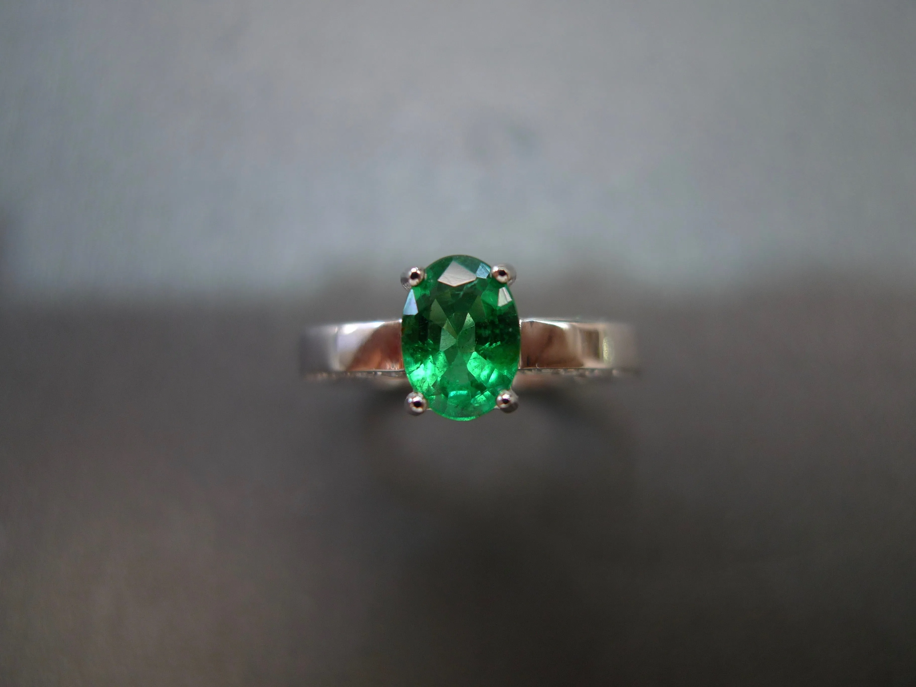 Emerald and Diamond Ring in White Gold