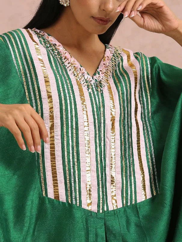 Emerald Green Hand embroidered Silk Co-Ord Set (Set of 3)