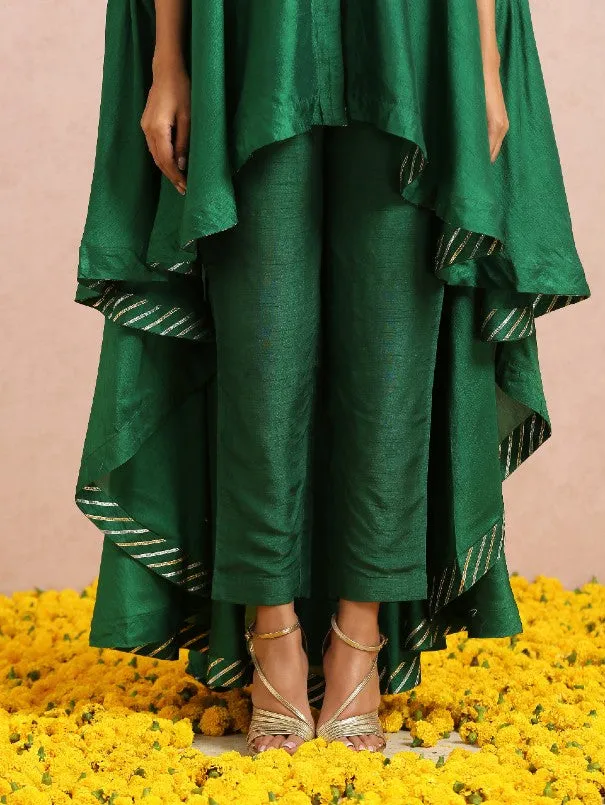 Emerald Green Hand embroidered Silk Co-Ord Set (Set of 3)