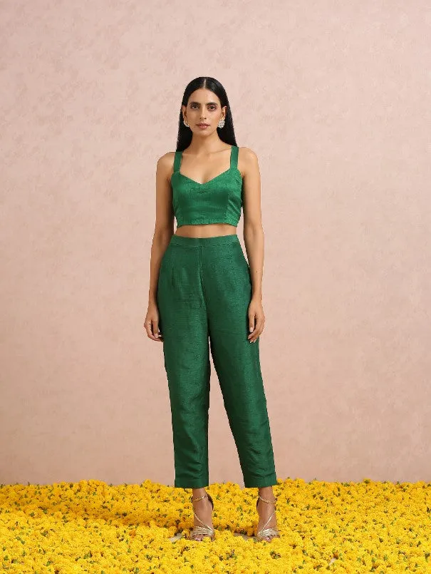Emerald Green Hand embroidered Silk Co-Ord Set (Set of 3)