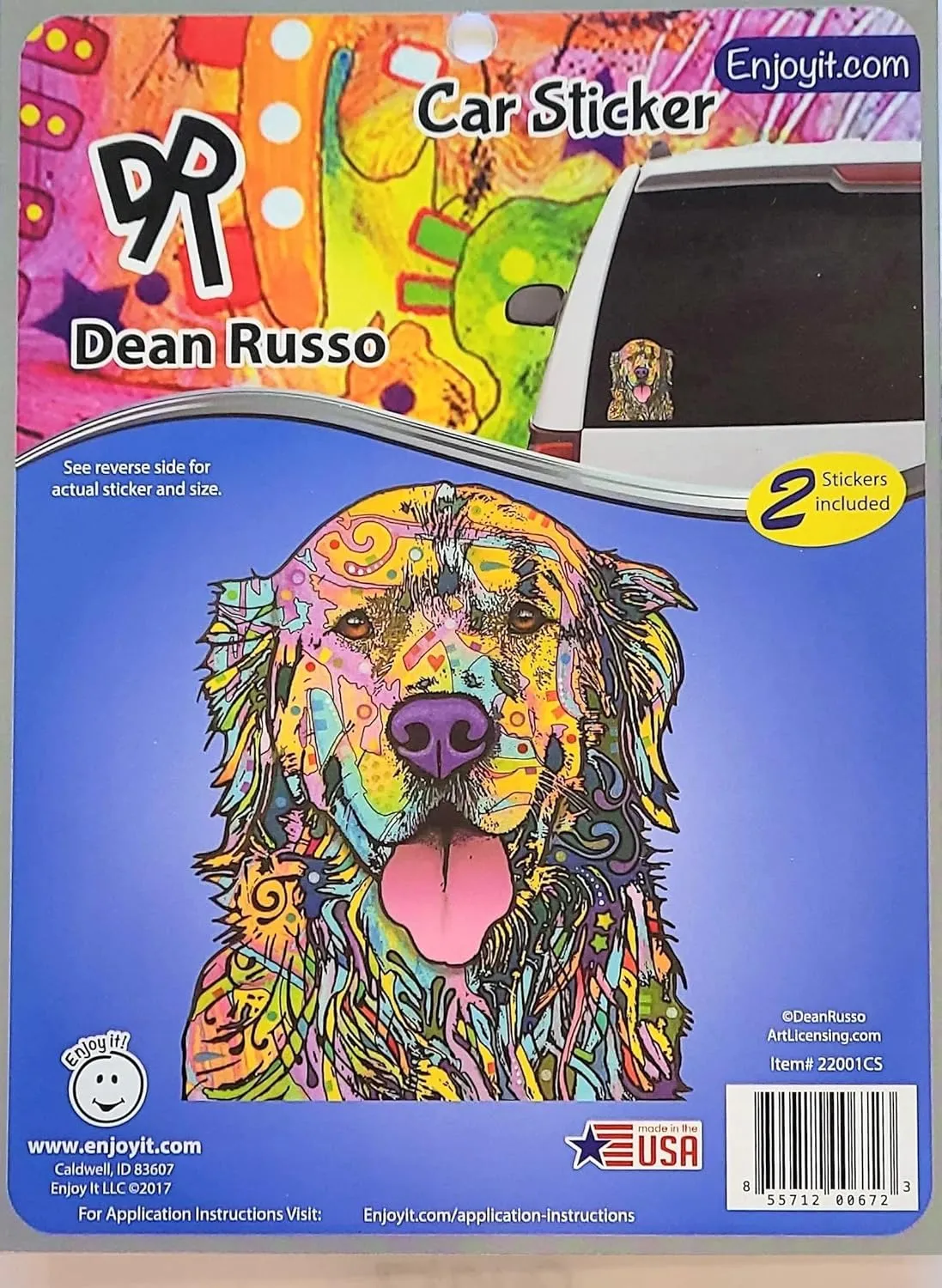 Enjoy It Dean Russo Golden Retriever Car Stickers, Outdoor Rated Vinyl Sticker Decals for Windows, Bumpers, Laptops or Crafts - 2 Pieces