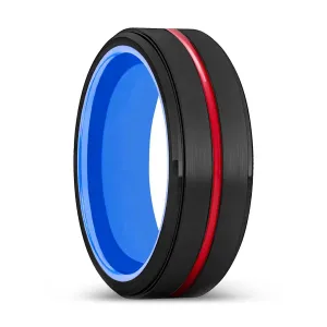 ERNI | Blue Ring, Black Tungsten Ring, Red Groove, Stepped Edge