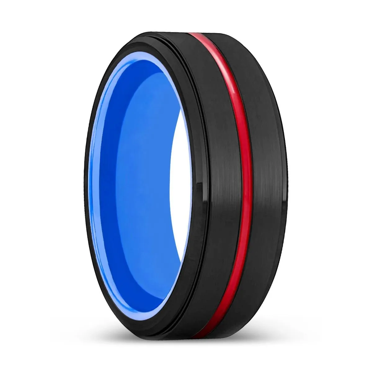 ERNI | Blue Ring, Black Tungsten Ring, Red Groove, Stepped Edge