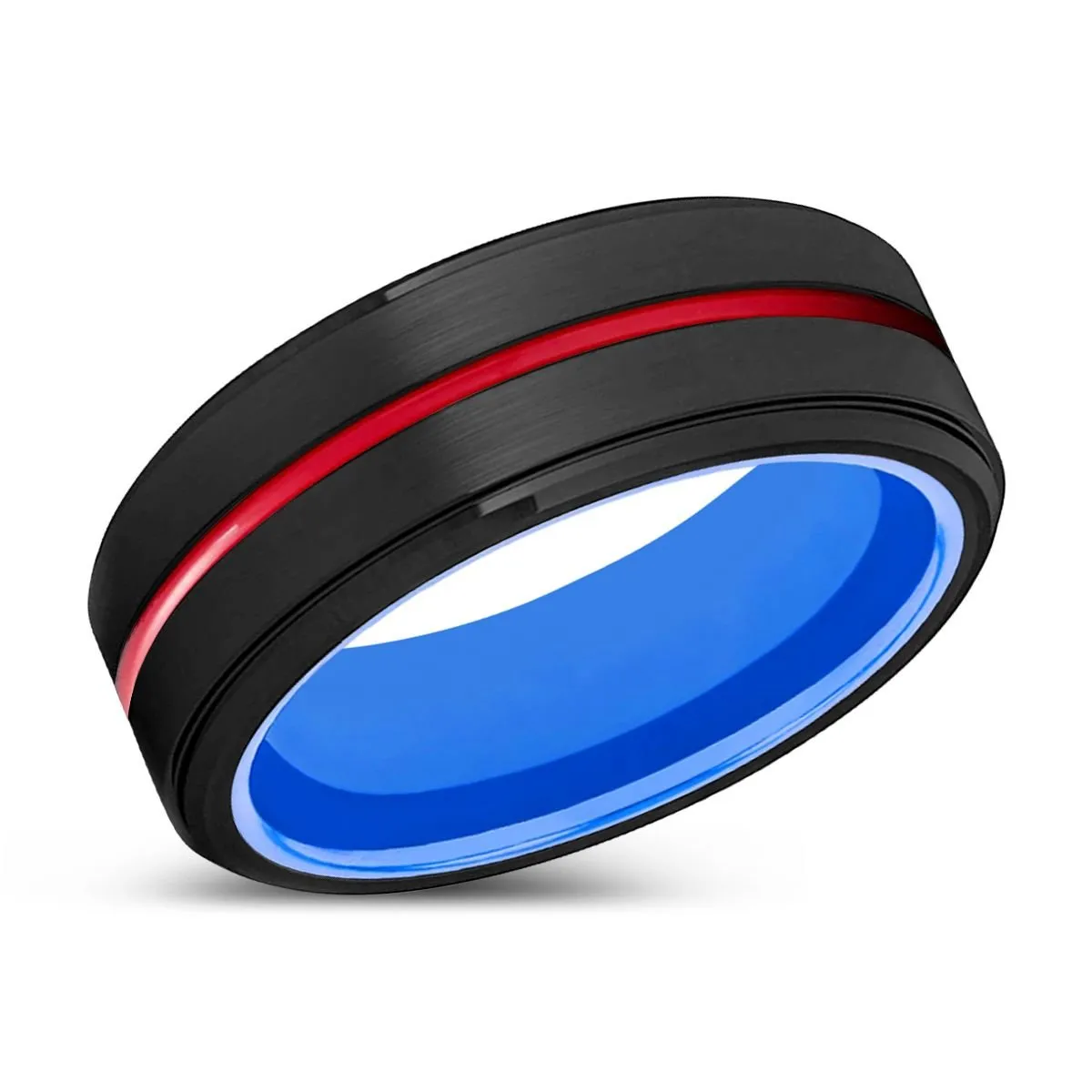 ERNI | Blue Ring, Black Tungsten Ring, Red Groove, Stepped Edge