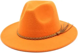 European and American Fedora Hat Autumn and Winter Woolen Hat Cross-Border Jazz Hat Men's and Women's Woolen Hats Fengyan Cowboy Hats (Color : Orange, Size : 56-58cm)