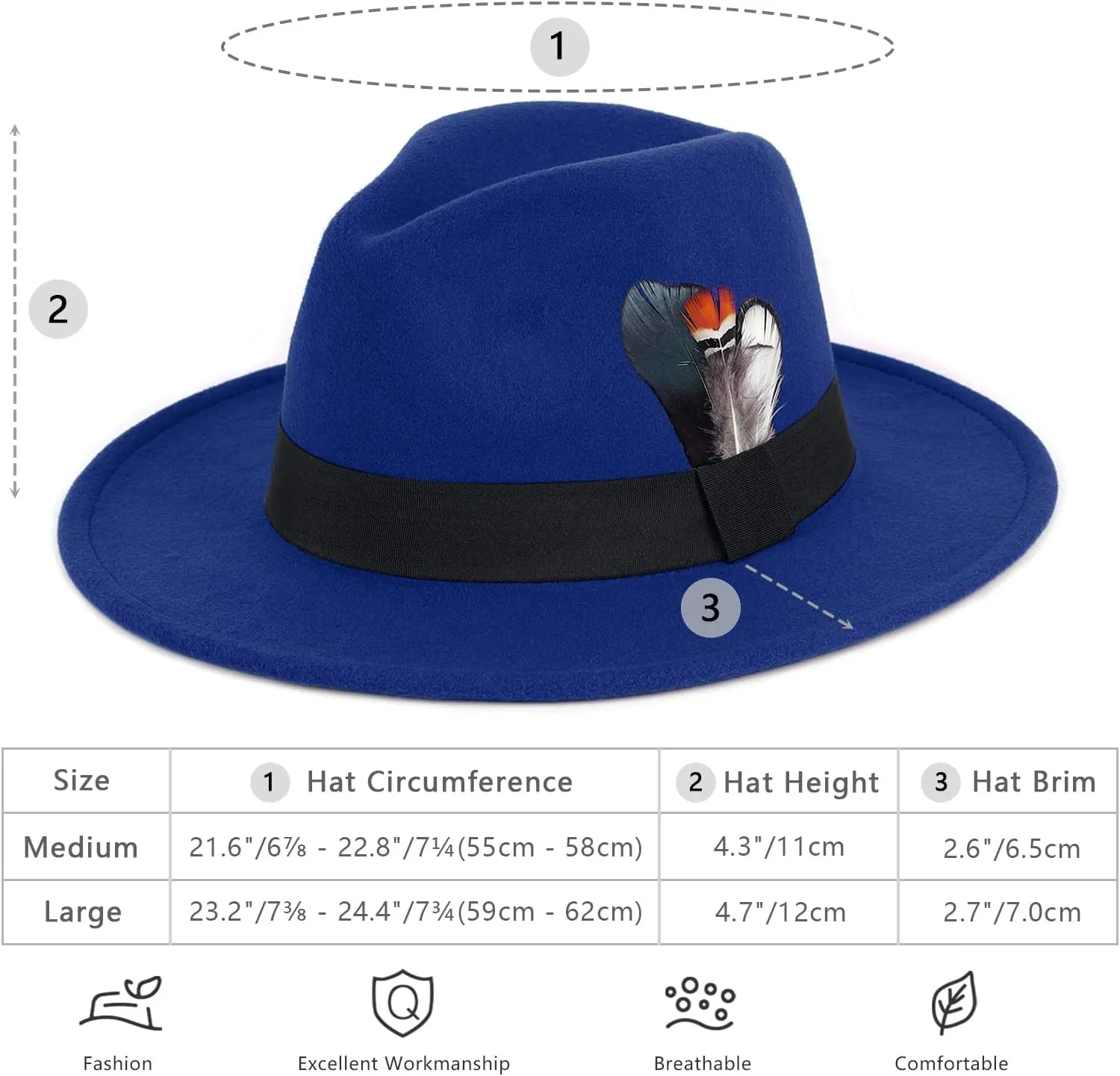 FADACHY Classic Fedora Hats for Men & Women Wide Brim Felt Hat Panama Dress Fedora Hat
