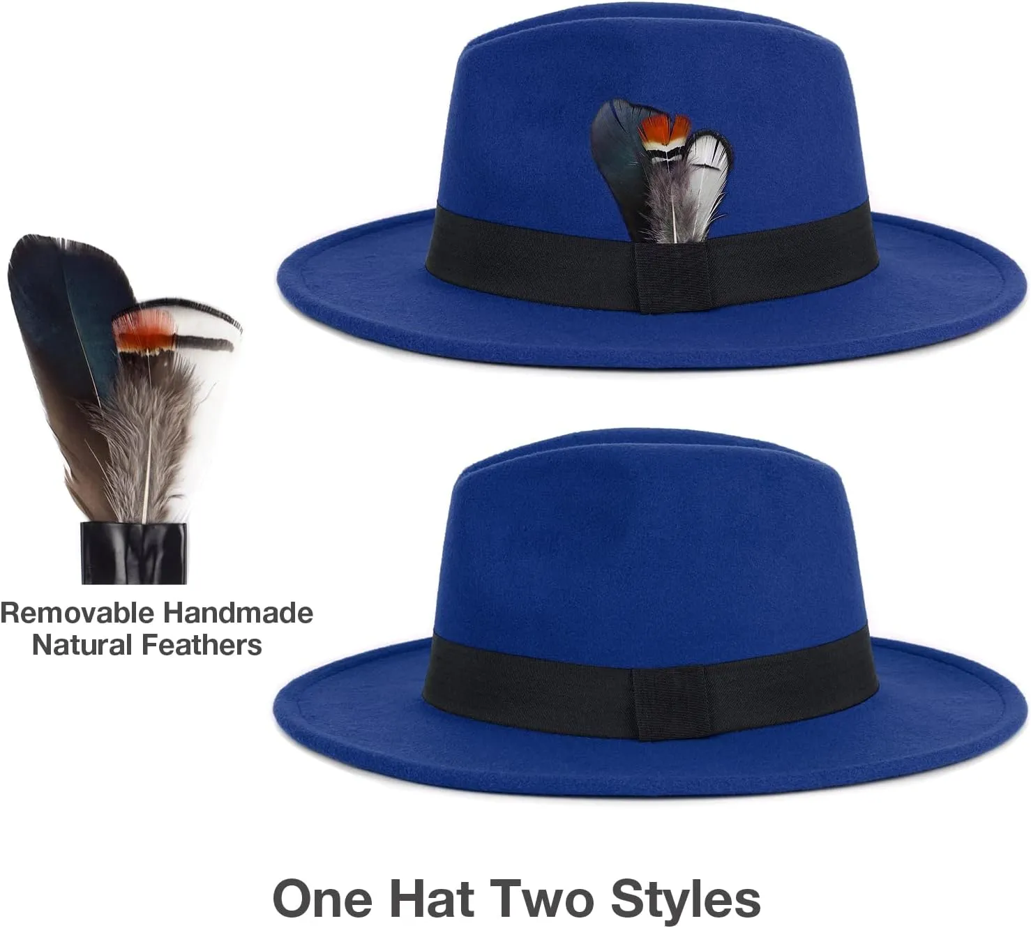 FADACHY Classic Fedora Hats for Men & Women Wide Brim Felt Hat Panama Dress Fedora Hat