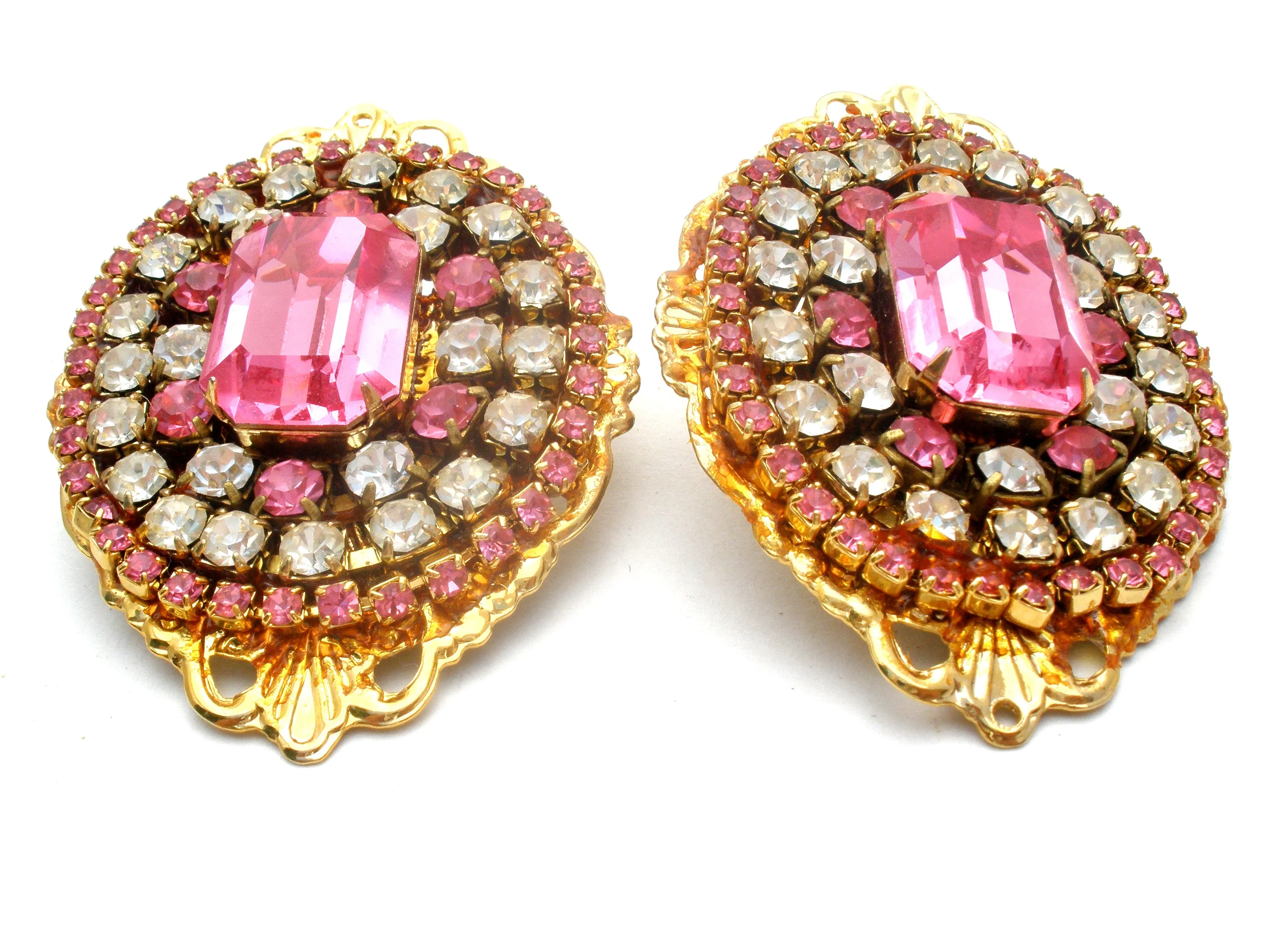 Fantiques Pink Rhinestone Earrings Vintage