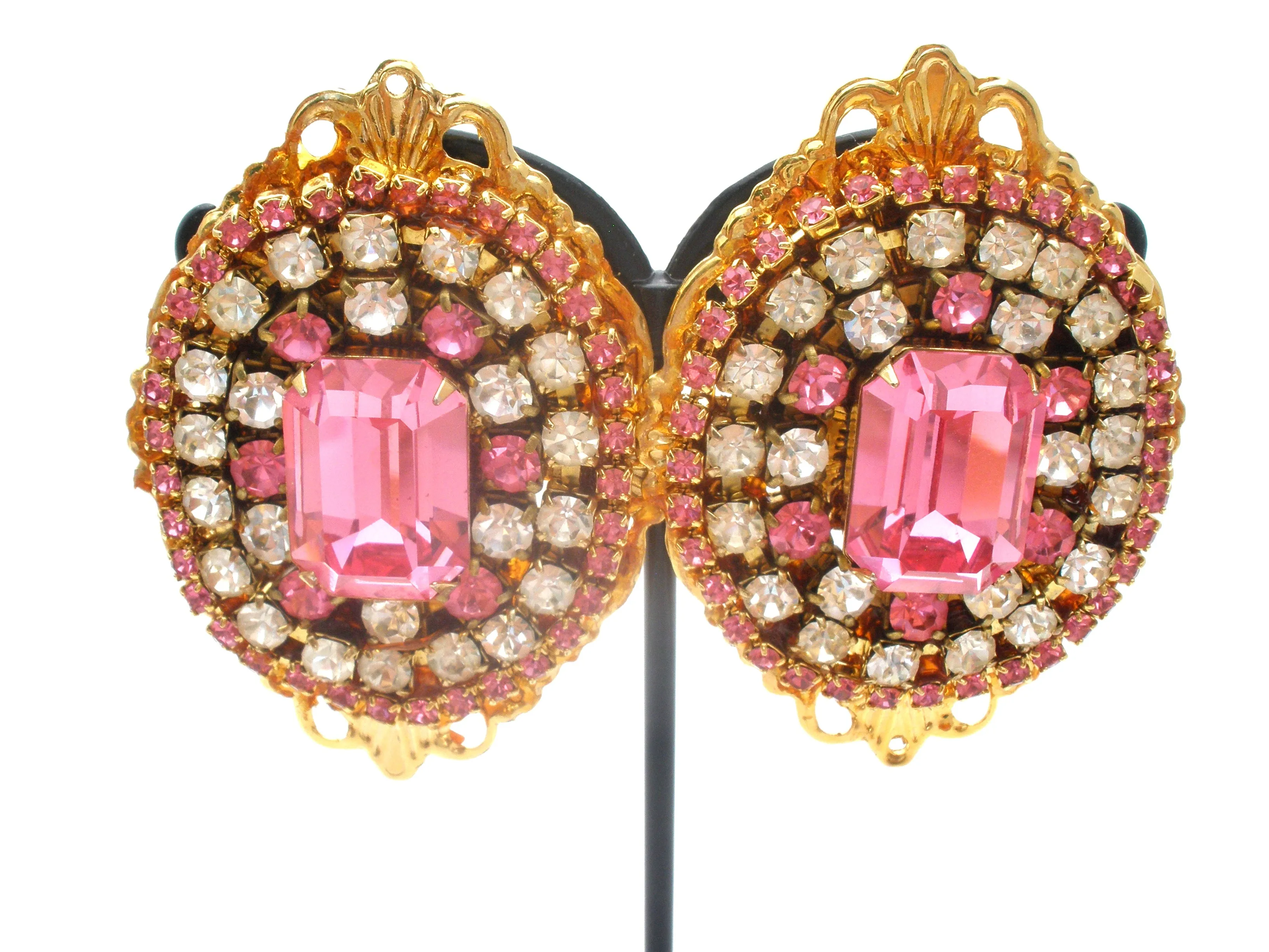 Fantiques Pink Rhinestone Earrings Vintage