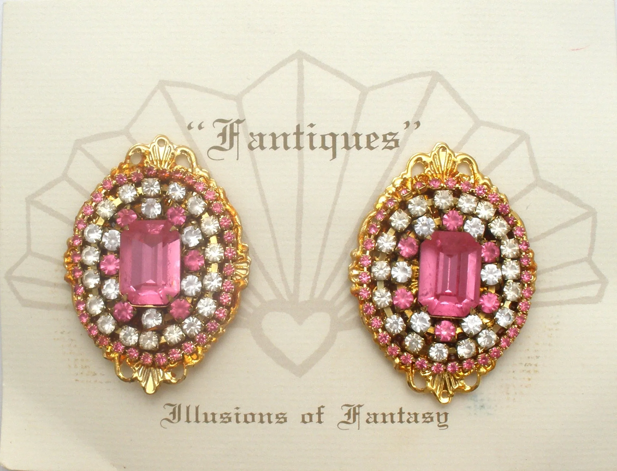 Fantiques Pink Rhinestone Earrings Vintage