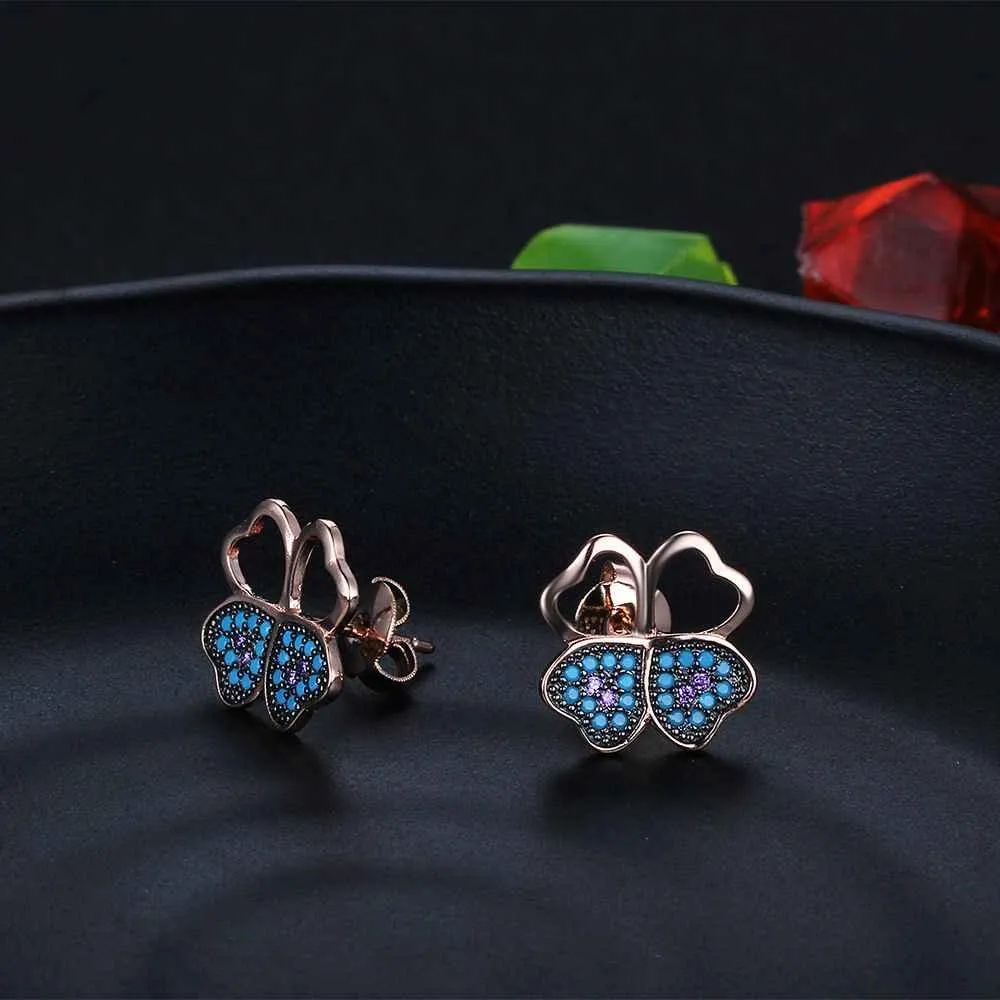 Fashion 925 Silver Blue Flower CZ Stud Earrings for Women