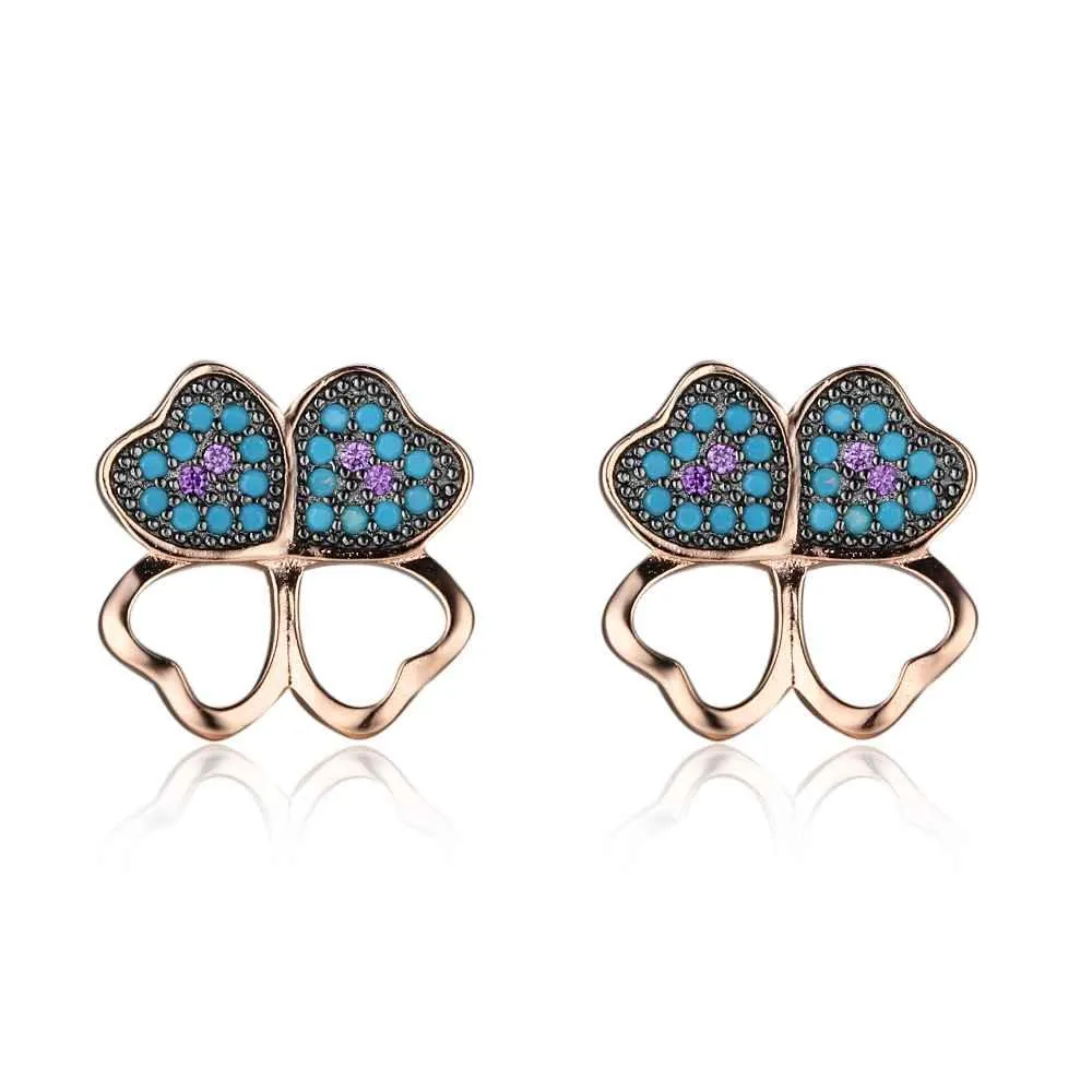 Fashion 925 Silver Blue Flower CZ Stud Earrings for Women