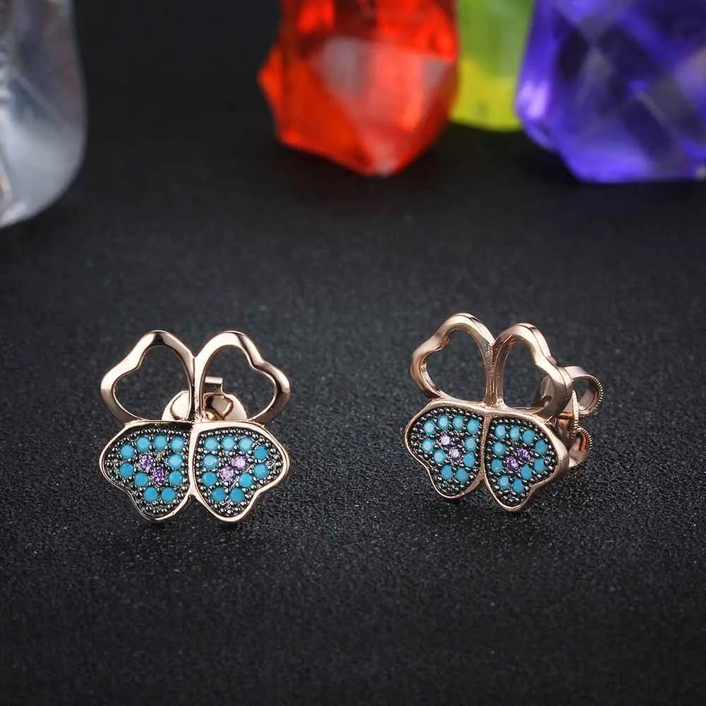 Fashion 925 Silver Blue Flower CZ Stud Earrings for Women