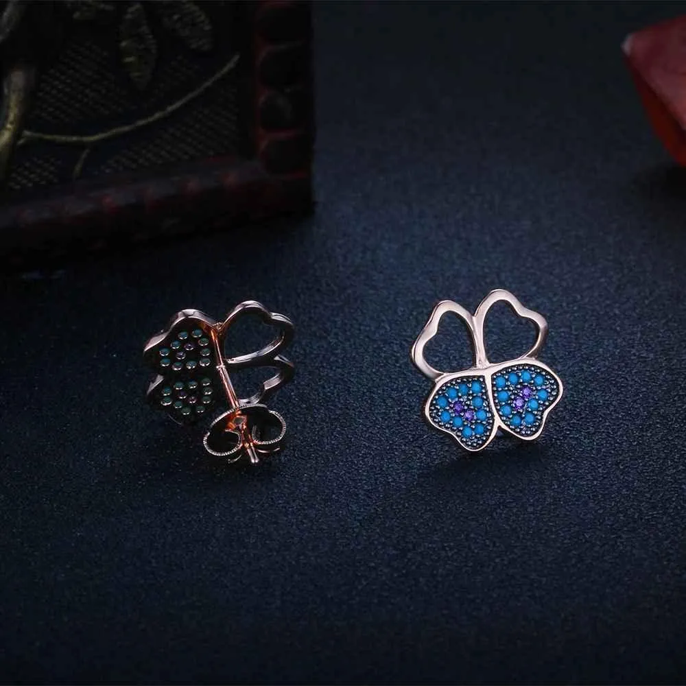 Fashion 925 Silver Blue Flower CZ Stud Earrings for Women