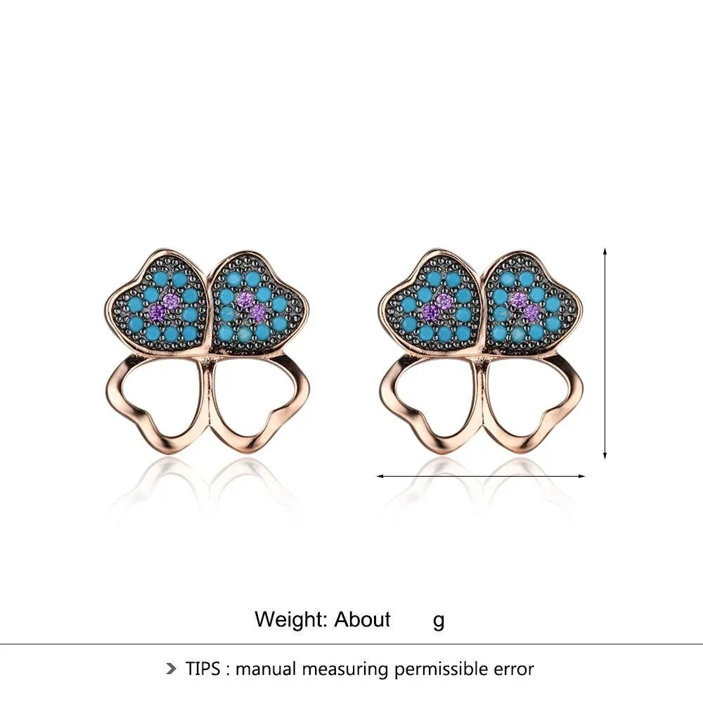 Fashion 925 Silver Blue Flower CZ Stud Earrings for Women