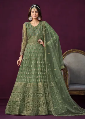 Floor Length Green Sequins Embroidered Wedding Anarkali Suit