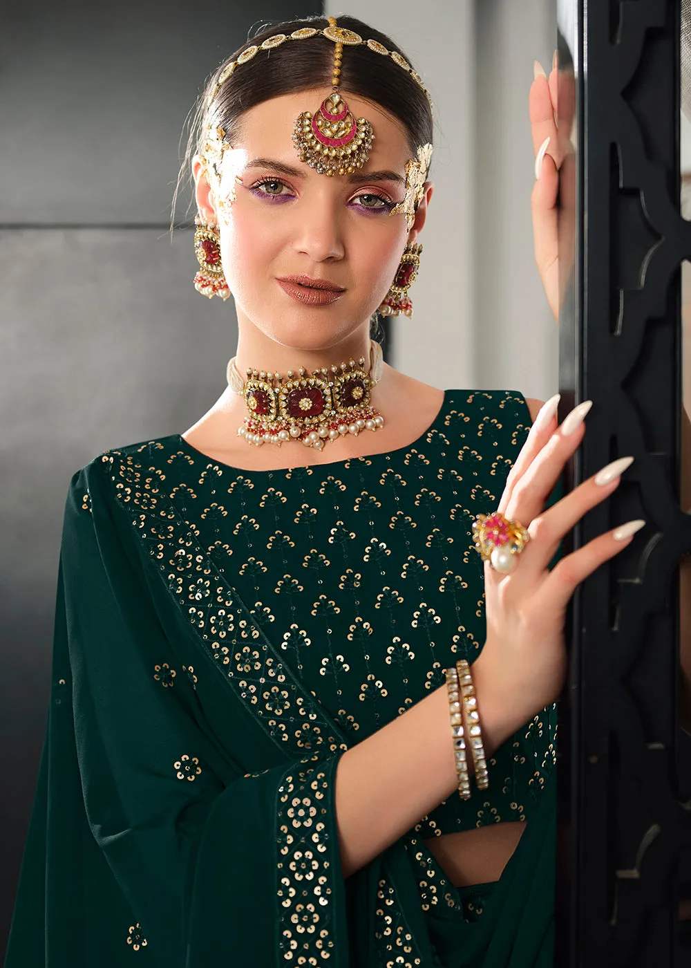Georgette Fabric Classy Green Bridesmaid Lehenga Choli