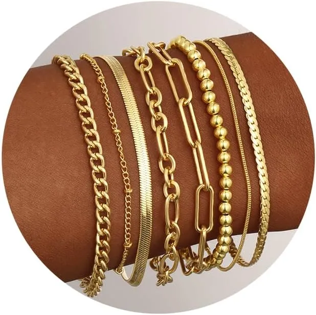 Gold Bracelets Set for Women Trendy, 14K Real Gold Plated Jewelry for Women Dainty Chain Bracelet Stack, Non Tarnish Gold Stackable Bracelets Pack Fashion Accessories Gifts