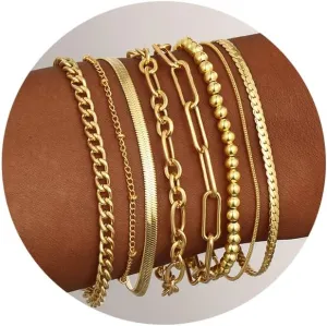 Gold Bracelets Set for Women Trendy, 14K Real Gold Plated Jewelry for Women Dainty Chain Bracelet Stack, Non Tarnish Gold Stackable Bracelets Pack Fashion Accessories Gifts